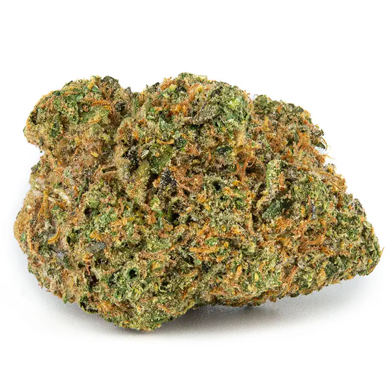 RS11 dense cured cannabis flower buds with frost crystal trichomes